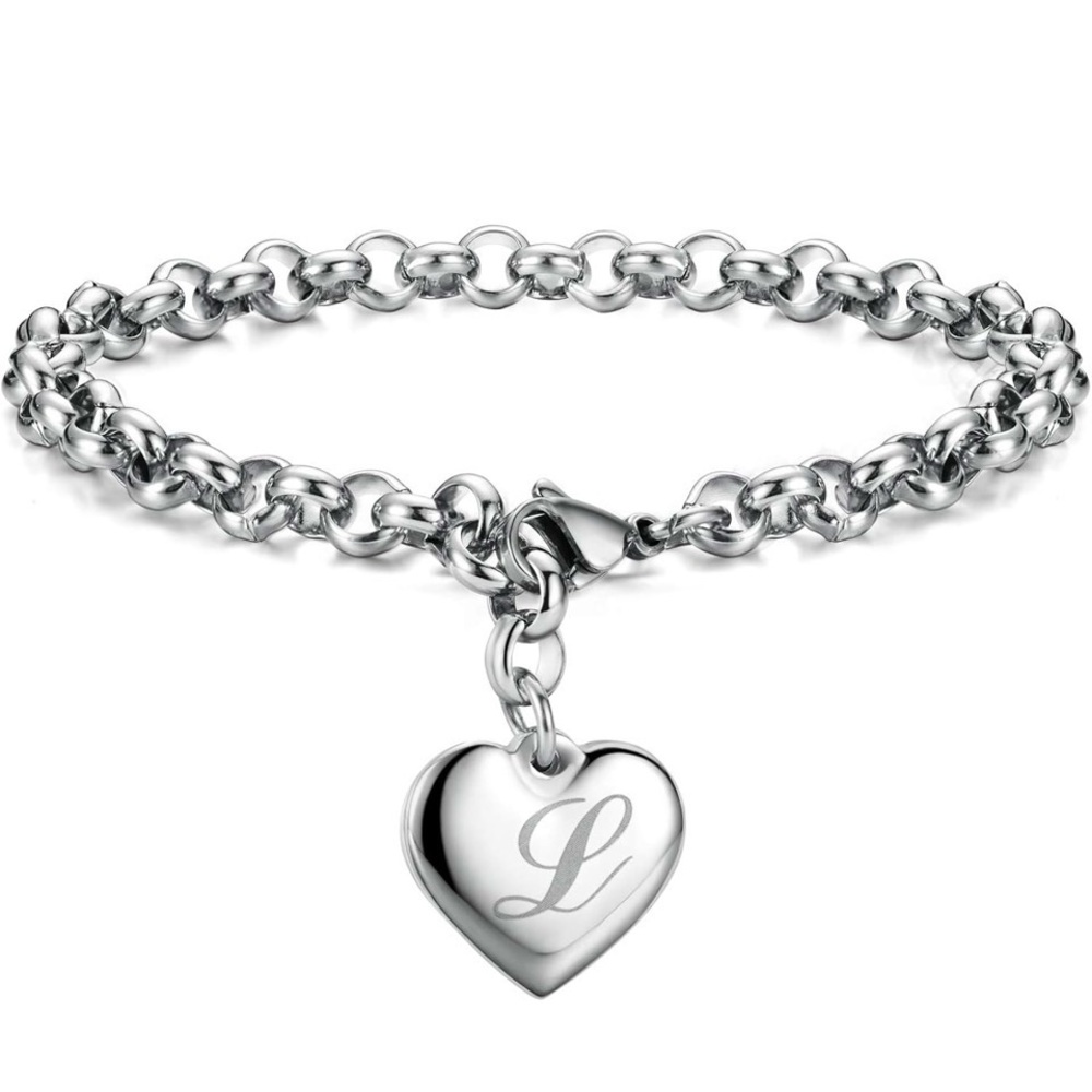 ❤️Letter L Silver Heart Initial Charm Bracelet